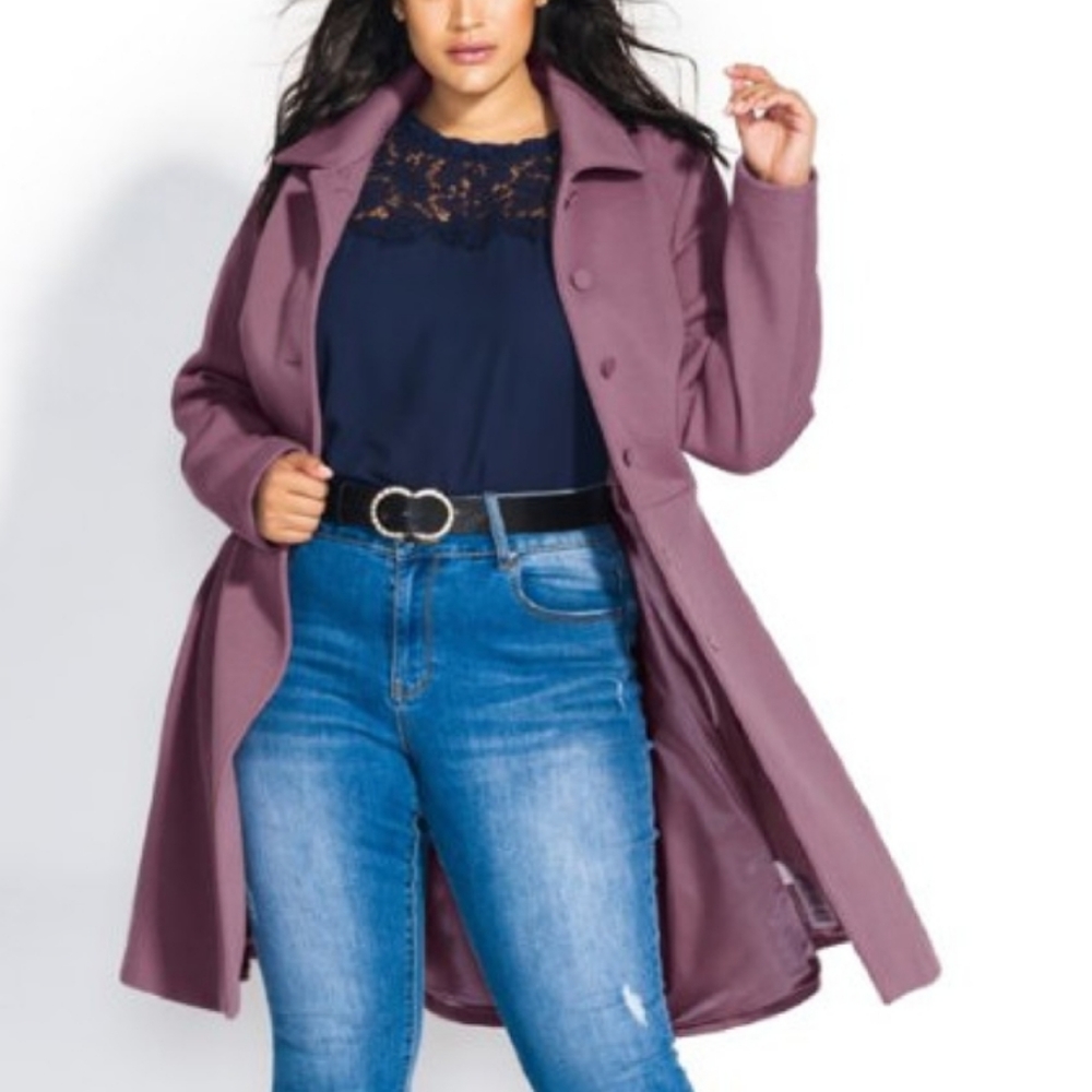 City Chic Dusty Mauve Long Trench Coat